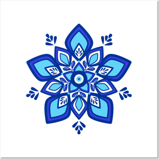 Evil Eye Mandala Blue Posters and Art